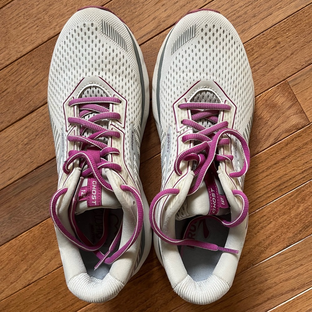 Gray and Purple Athletic Shoes